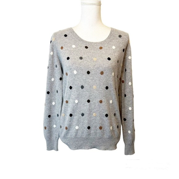 John Laing Womens 100% Cashmere Sweater Jumper Polka Dot Made in Scotland Sz 40 - Picture 1 of 7